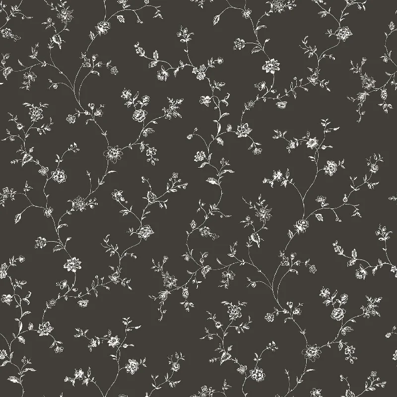 Beautiful watercolor wallpaper free-Floral Trail Black Wallpaper from the Miniatures 2 Collection