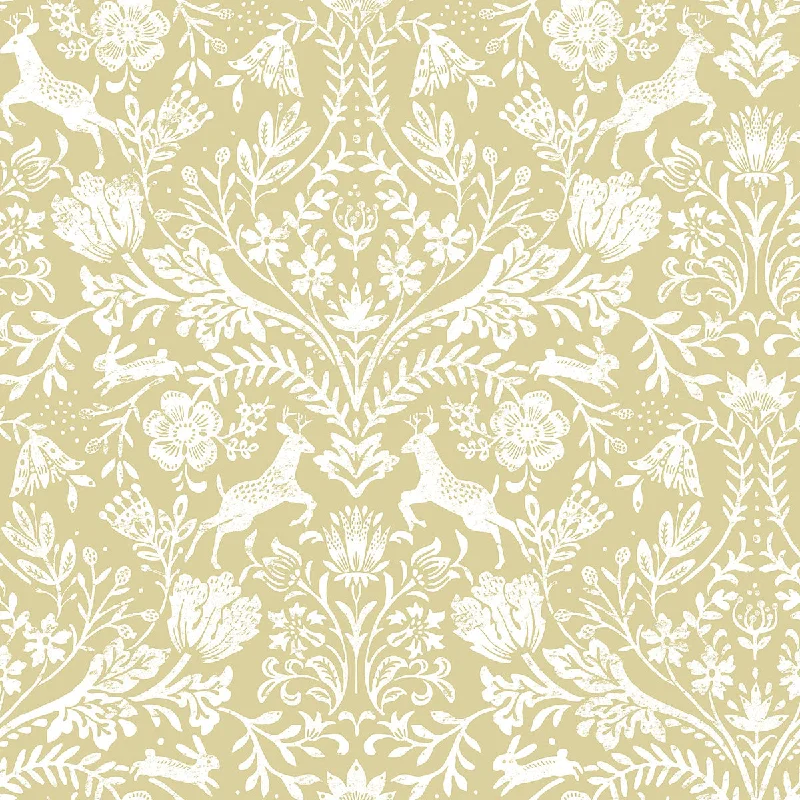 New Year wallpaper festive-Forest Dance Honey Damask Wallpaper from the Thoreau Collection