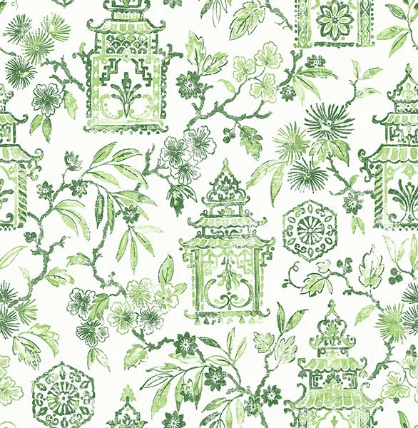 Modern architecture wallpaper free-Helaine Green Pagoda Wallpaper from the Happy Collection