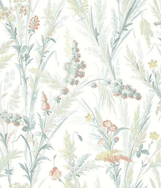 Pet wallpaper cute kittens-Hillaire Teal Meadow Wallpaper from the Delphine Collection