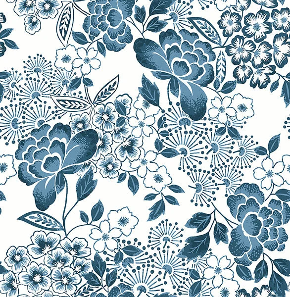 Ultra animal wallpaper free-Irina Blue Floral Blooms Wallpaper from the Happy Collection