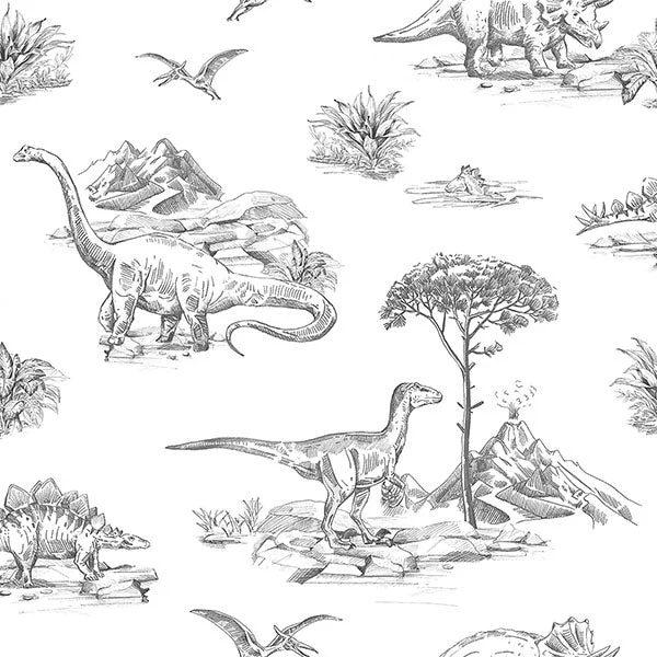 Plain color wallpaper minimalist-Isolde Charcoal Dinosaurs Wallpaper from the Fable Collection