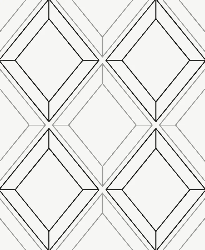 Kids cartoon wallpaper free-Linework Gem Metallic Silver & Ebony from the Etten Geometric Collection