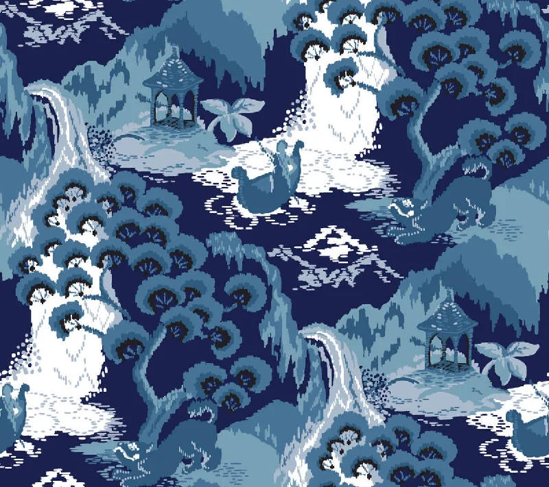 Fantasy underwater wallpaper free-Old Peking Navy Blue Peel & Stick Wallpaper from the Madcap Cottage Collection