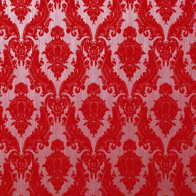 Healing green wallpaper free-Petite Heirloom Velvet Flock Wallpaper in Variegated Scarlet by Burke Decor