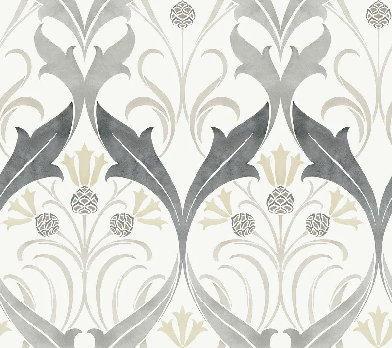 Cyberpunk cool wallpaper design-Pine Cone Ribbon Charcoal Wallpaper from the Arts and Crafts Collection