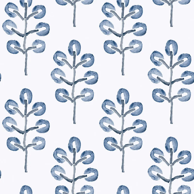 Creative text wallpaper design-Plum Tree Blue Botanical Wallpaper from the Thoreau Collection