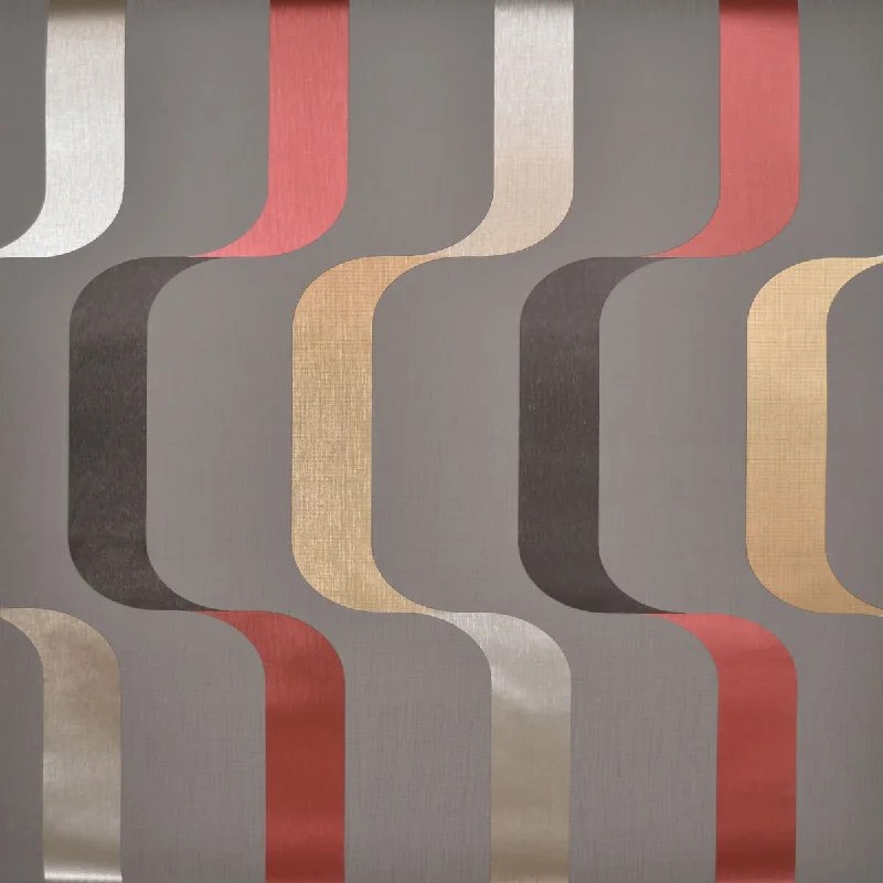 Celebrity photo wallpaper HD-Ribbon Wallpaper in Warm Grey/Red from the Mid Century Collection by York Wallcoverings