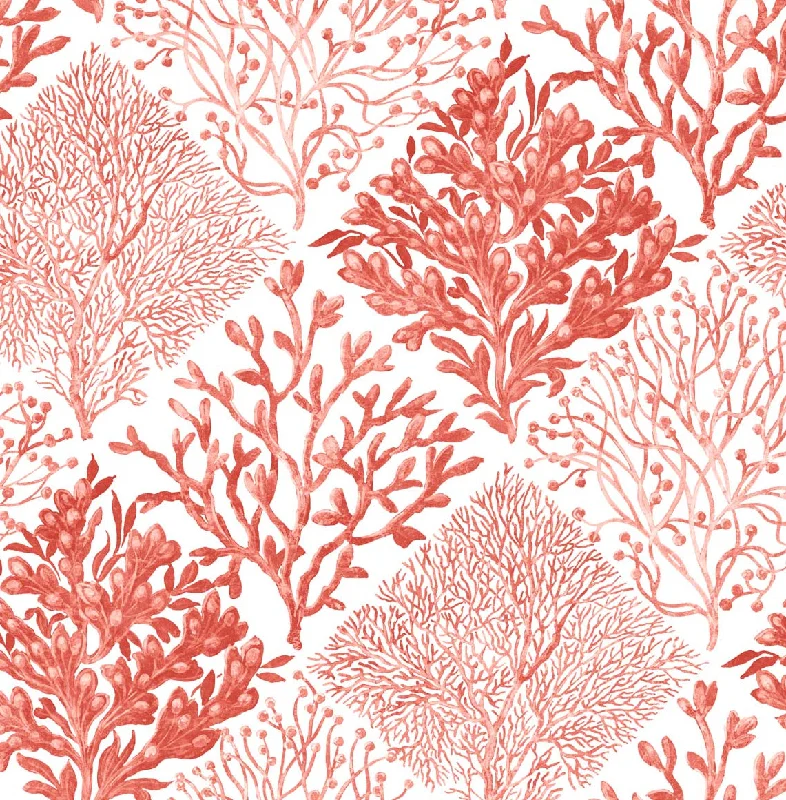 Vintage landscape art wallpaper-Seaweed Peel-and-Stick Wallpaper in Vermillion