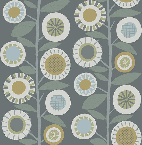 Useful calendar wallpaper free-Sisu Grey Floral Geometric Wallpaper from Hannah Collection