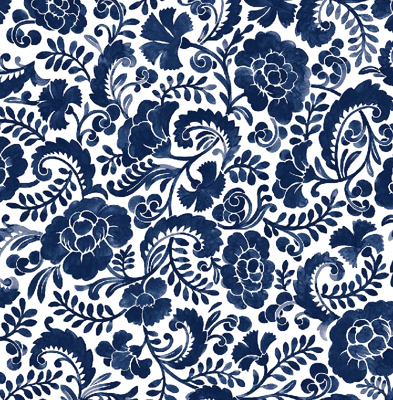 Tempting gourmet wallpaper HD-Tonal Paisley Peel-and-Stick Wallpaper in Navy