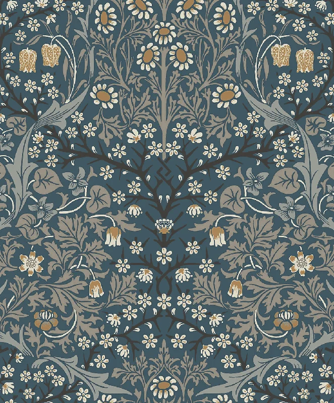 Sci-fi interstellar wallpaper art-Victorian Garden Peel-and-Stick Wallpaper in Aegean Blue & Warm Stone