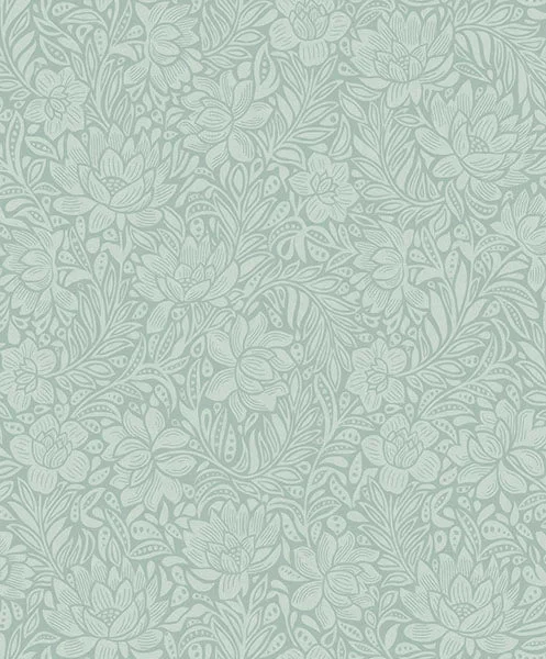 Futuristic tech wallpaper free-Zahara Seafoam Floral Wallpaper from the Posy Collection