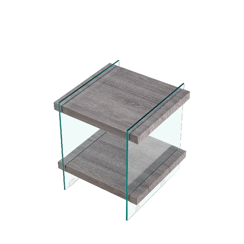 Lamp Table Corner Table with Tempered Glass Legs, Decorative Cabinet Display Cabinet with Two Layers of Open Shelves