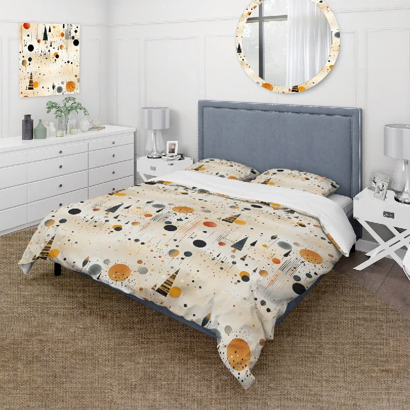 bed with massage feature for relaxation-Designart "Grey And Yellow Poka Dot Retro Landscape" Yellow Modern Bedding Cover Set With 2 Shams