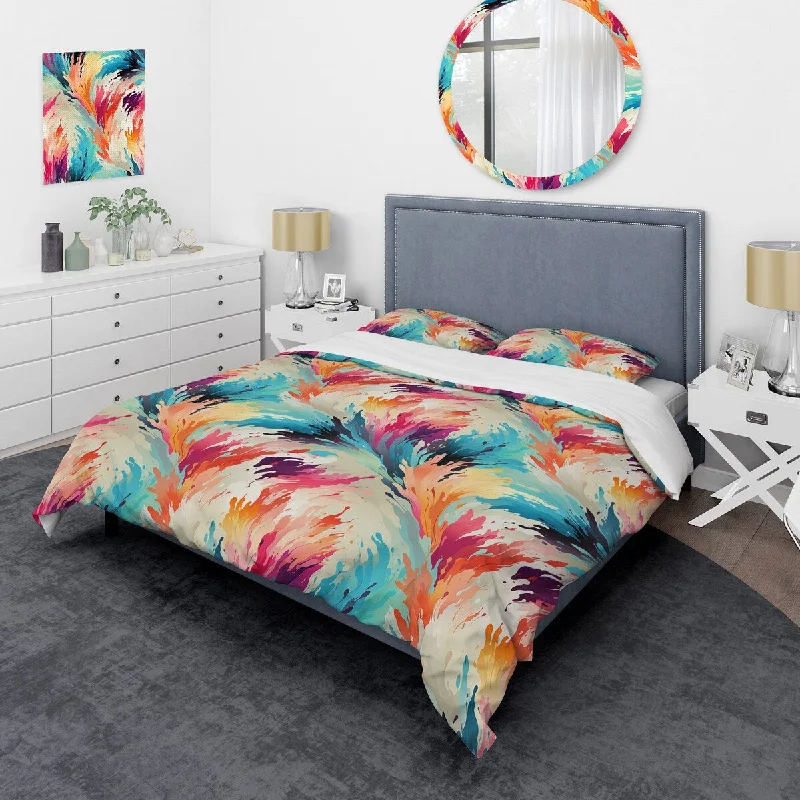 space-efficient loft bed with room underneath-Designart "Ikat Artistry Mosaic Radiance II" Pink Modern Bedding Set With Shams