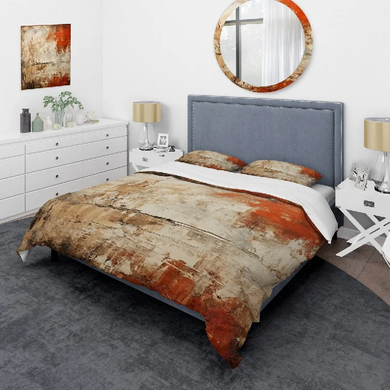 bed with cooling gel-infused layers-Designart "Orange Chaos Collage I" Abstract Collages Bedding Cover Set - Traditional Bed Set with Shams