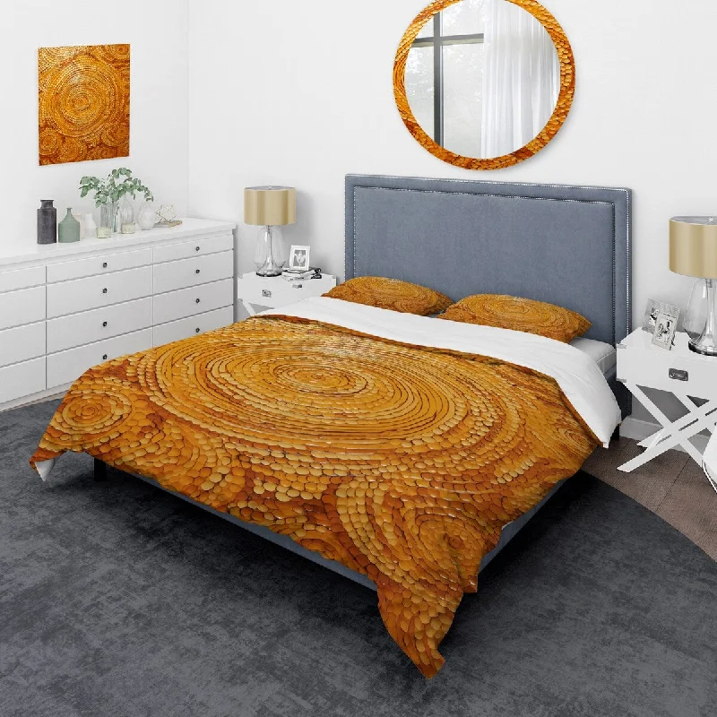 luxurious bed with silk bedding-Designart "Orange floral Twilight Dream abstract collages IV" Abstract Collages Traditional Bedding Set with Shams