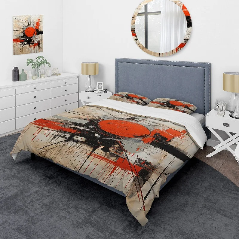 platform bed with built-in storage-Designart "Red and White Chaos Unleashed II" Abstract Collages Bedding Cover Set - Traditional Bed Set with Shams