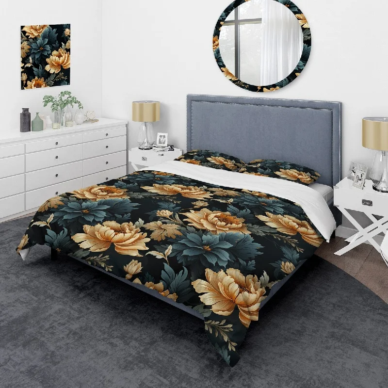 sturdy metal bed with heavy-duty frame-Designart "Vintage Yellow Damask Nostalgia" Yellow Damask bedding covert set with 2 shams