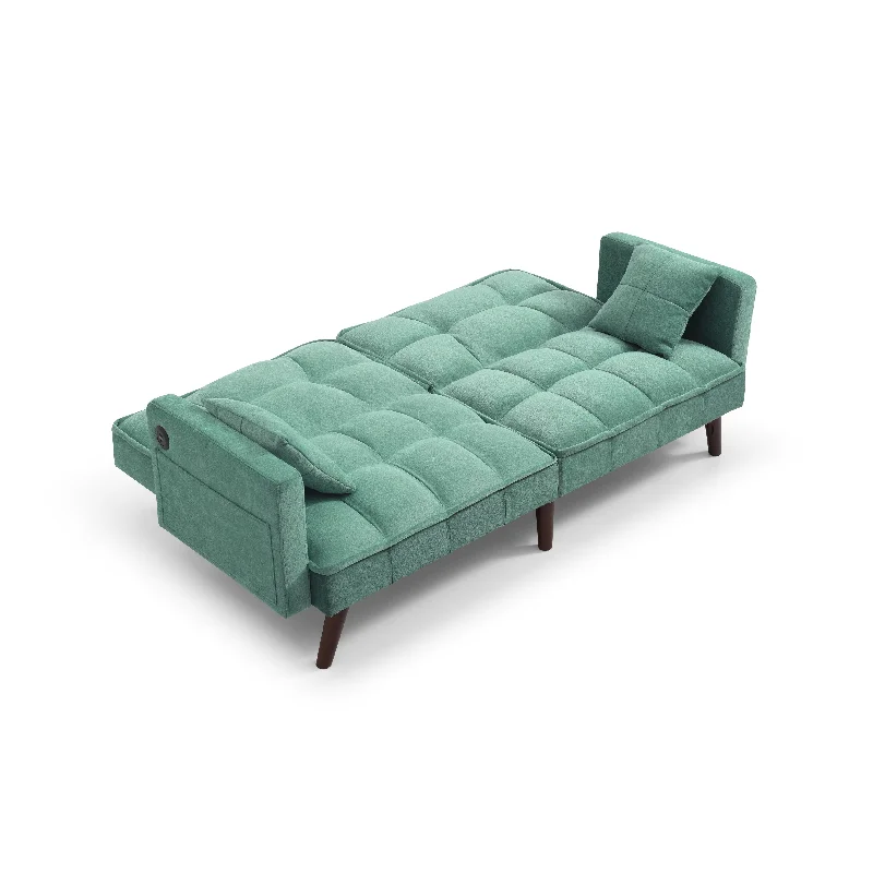 high-density foam bed for superior support-Green 75.6" Loveseat Sofa Bed with USB Port and Adjustable Backrest