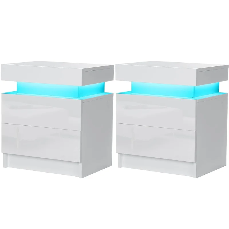 bed with modular design for customization-HOMMPA LED Nightstand Set of 2 White Nightstand with LED Light Modern LED Night Stand Set Matte Bedside Table