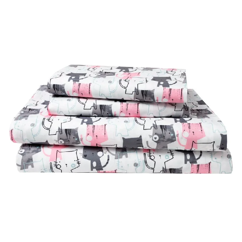 storage bed with under-bed cabinets-Microfiber Kitty Luv Print Bed Sheet Set