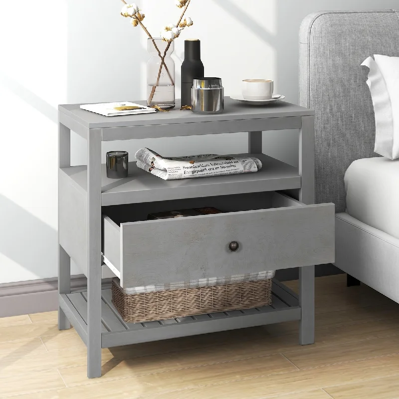 handcrafted upholstered bed for comfort-Modern Wooden Nightstand with Drawers Storage for Living Room/Bedroom, Gray