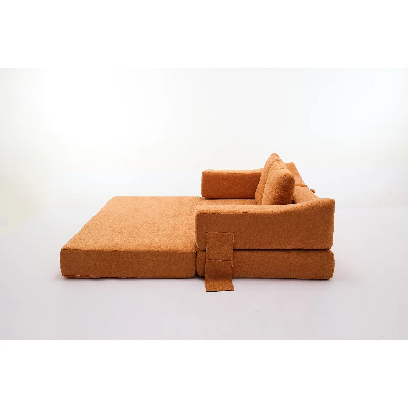 bed with smart fabric that regulates temperature-Orange Modern 70.87" Chenille Fold-Out Loveseat Sofa Bed with Removable Backrest