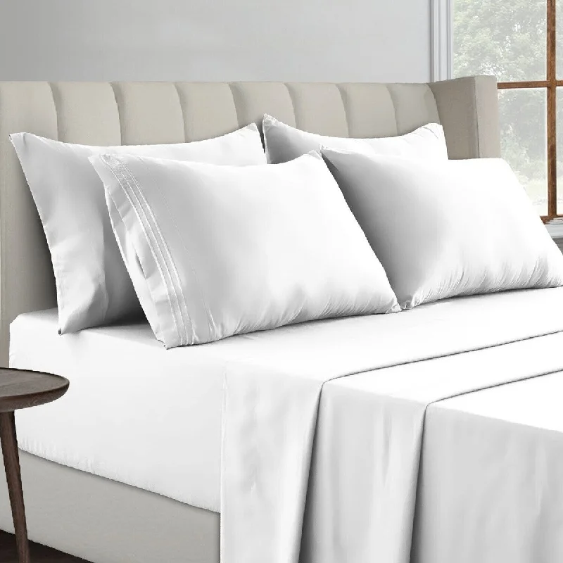 bed with soft cotton duvet for added warmth-6 Pcs 1800 Series Deep Pocket Bed Sheet Set in Full Size