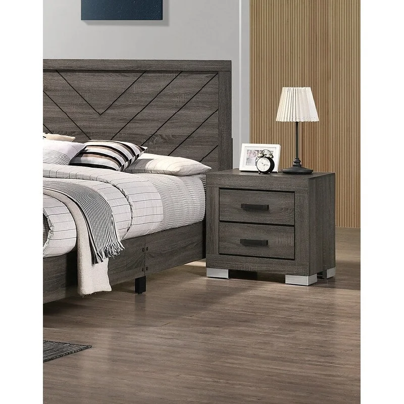 high-quality bed with breathable mattress-A Bedside Table Made of Traditional Solid Wood, with A Gray Double Drawn and Rustic Style, Suitable for Bedrooms