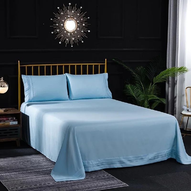 bed with soft cotton sheets and duvet cover-Bedding 4 Piece Bed Sheet Set Solid Color Comforter Set Made Of Polyester