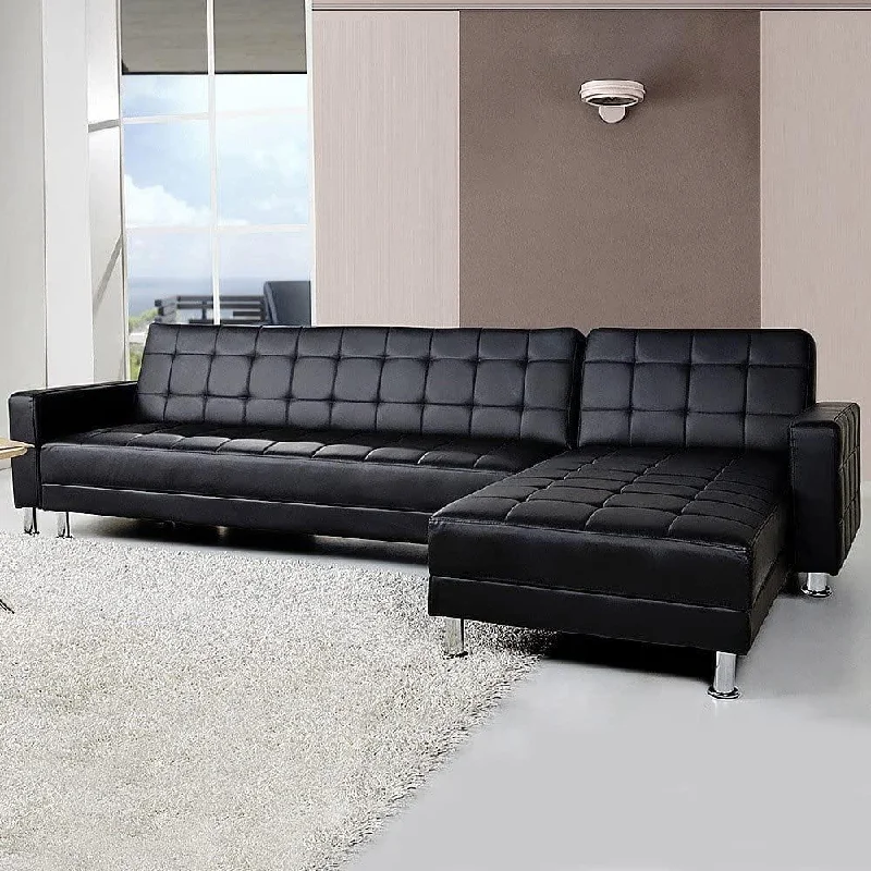 bed with silk duvet for extra softness-Corner Sofa Lounge Couch Bed Modular Furniture Home Faux Leather Chaise Black