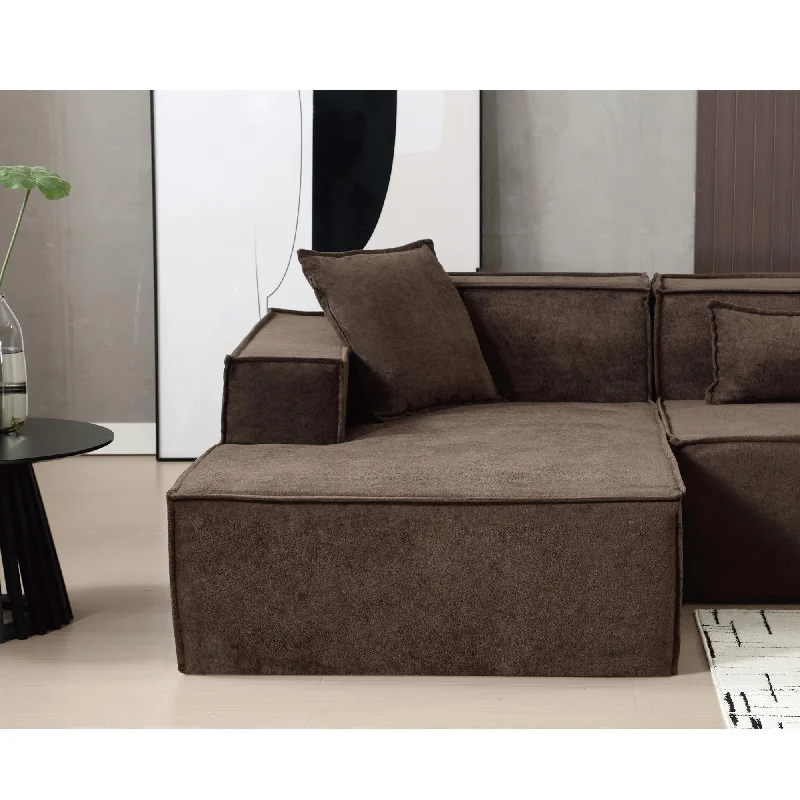 multi-functional sofa with recliner -Dark Brown Sectional Sofa Set of 3 w/ 2 Chaise Lounges & Sofa Chair - Left