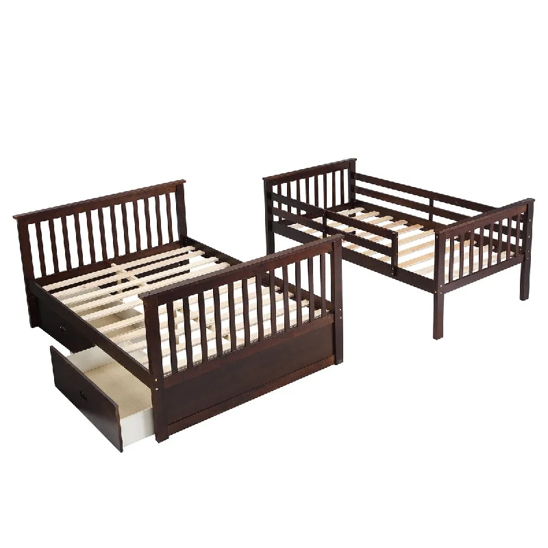 bed with waterproof mattress protector-Dark Brown Twin over Full Stairway Bunk Bed