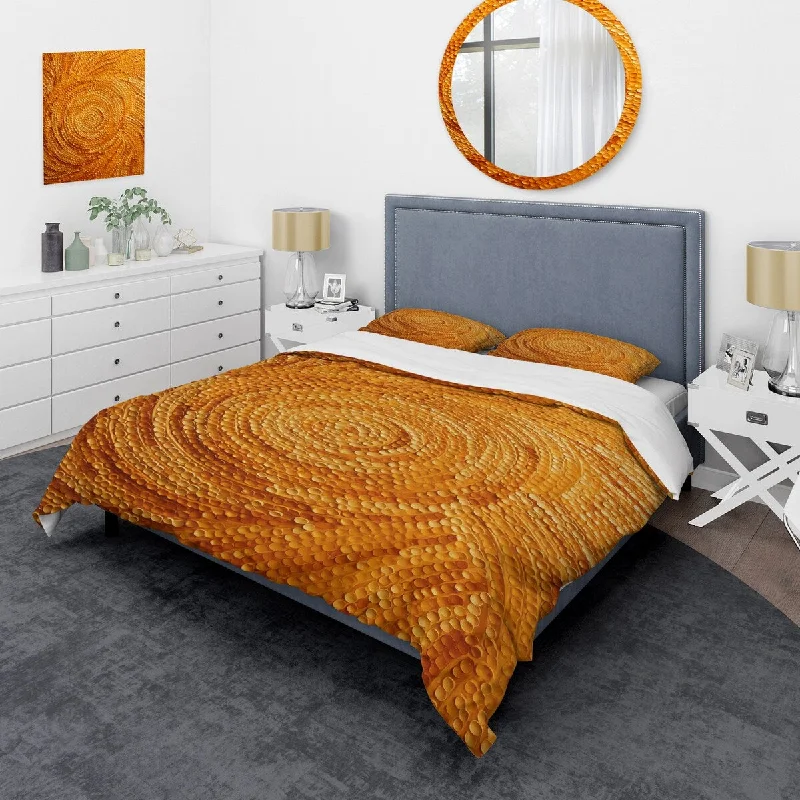 bed with ergonomic design for better spine alignment-Designart "Abstract orange swirl collages IV" Abstract Collages Bedding Cover Set - Traditional Bed Set with Shams