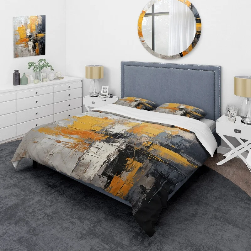 bed with side rails for extra support-Designart "Abstract yellow and black collage I" Abstract Collages Bedding Cover Set - Traditional Bed Set with Shams