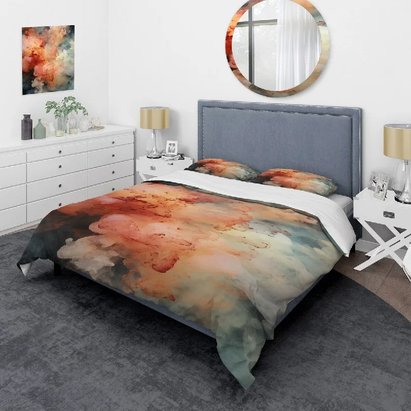 high-end bed with built-in heating feature-Designart "Beyond Boundaries smoke" Abstract Collages Bedding Cover Set - Traditional Bed Set with Shams