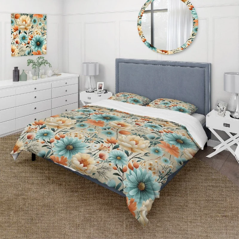 bed with eco-friendly construction-Designart "Blue Boho Floral Harmony I" Cottage Bedding Cover Set With 2 Shams