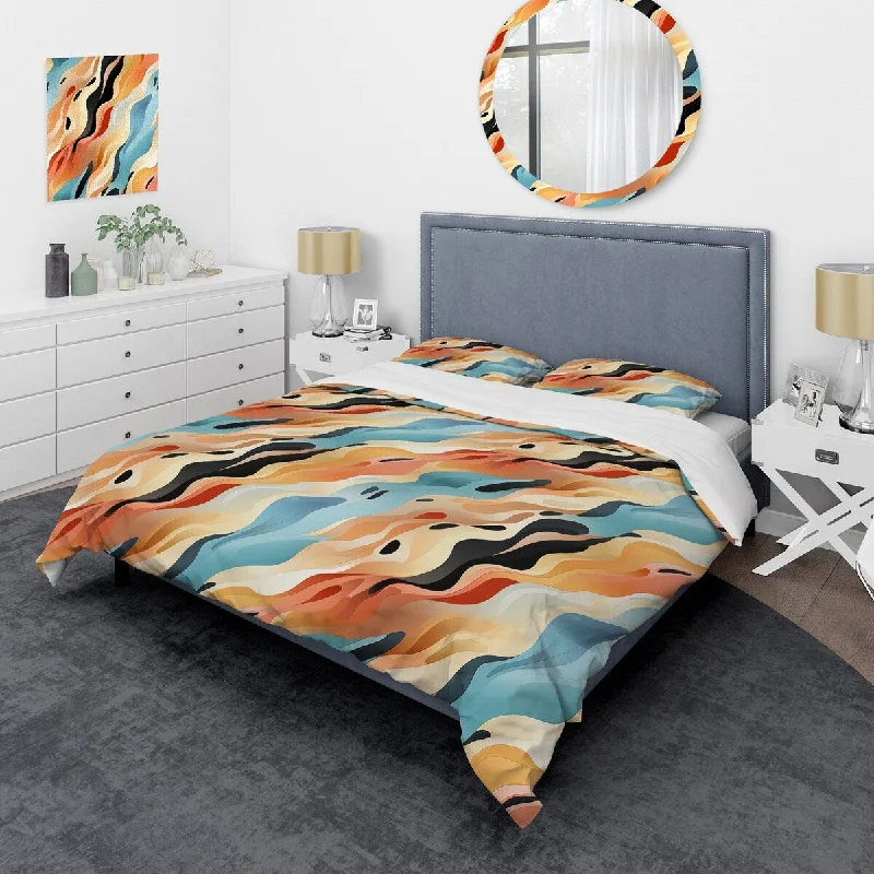 bed with attached storage shelf-Designart "Desert Mirage Multicolor" modern bedding set with shams