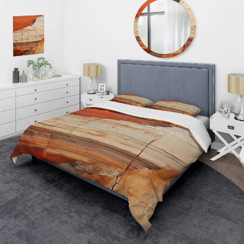 bed with eco-friendly mattress made from natural latex-Designart "Earth Minimalist Fossils I" Abstract Collages Bedding Cover Set - Traditional Bed Set with Shams