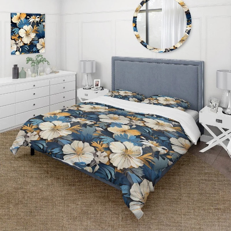 cozy bed with soft linen bedding for every season-Designart "Floral Tropical Tranquility Vibes" Blue Cottage Bedding Cover Set With 2 Shams