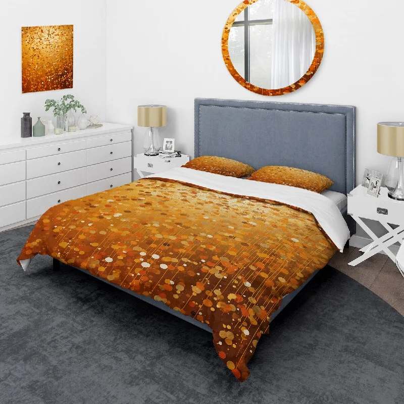 space-efficient bed with foldable frame-Designart "Golden abstract dot Radiance II" Abstract Collages Bedding Cover Set - Traditional Bed Set with Shams