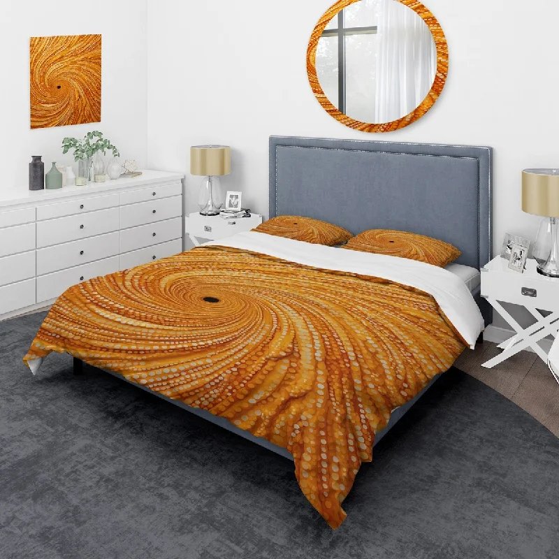 luxury bed with adjustable mattress for personalized comfort-Designart "Golden abstract spiral Reverie III" Abstract Collages Bedding Cover Set - Traditional Bed Set with Shams