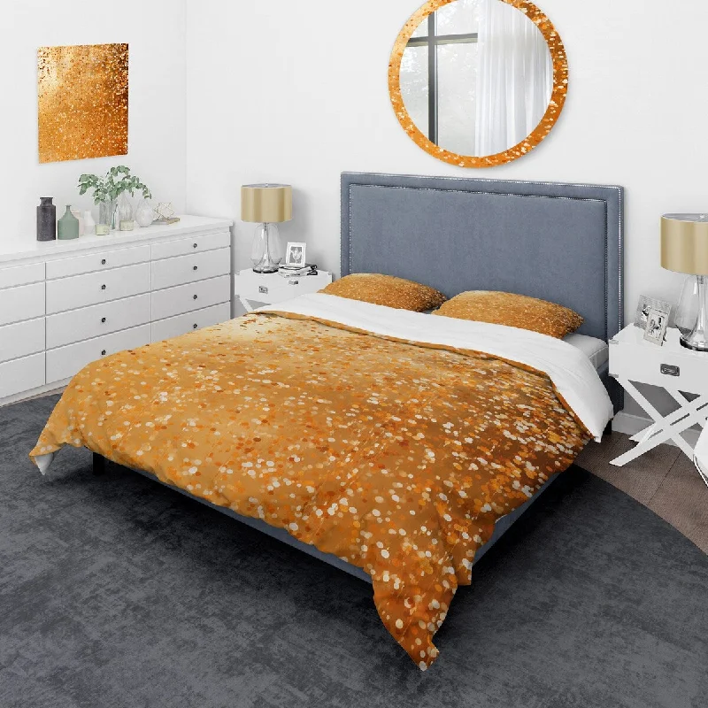 contemporary bed with modern frame-Designart "Golden dot Sunset Reverie II" Abstract Collages Bedding Cover Set - Traditional Bed Set with Shams