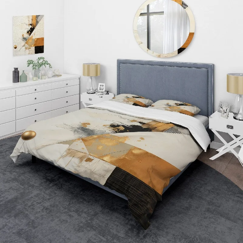 bed with plush pillow-top comfort-Designart "Grey and Gold Sunset Collage VI" Abstract Collages Bedding Cover Set - Traditional Bed Set with Shams