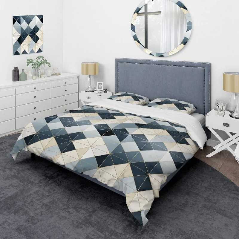 bed with adjustable slats for better mattress support-Designart "Neutral Grey Tiles Mosaic" Cream Modern Bedding Set With Shams