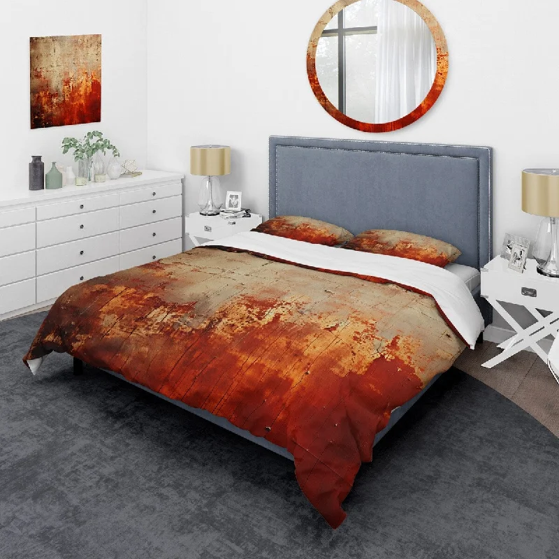 bed with high-quality cotton bedding set-Designart "Orange Chaos Collage III" Abstract Collages Bedding Cover Set - Traditional Bed Set with Shams