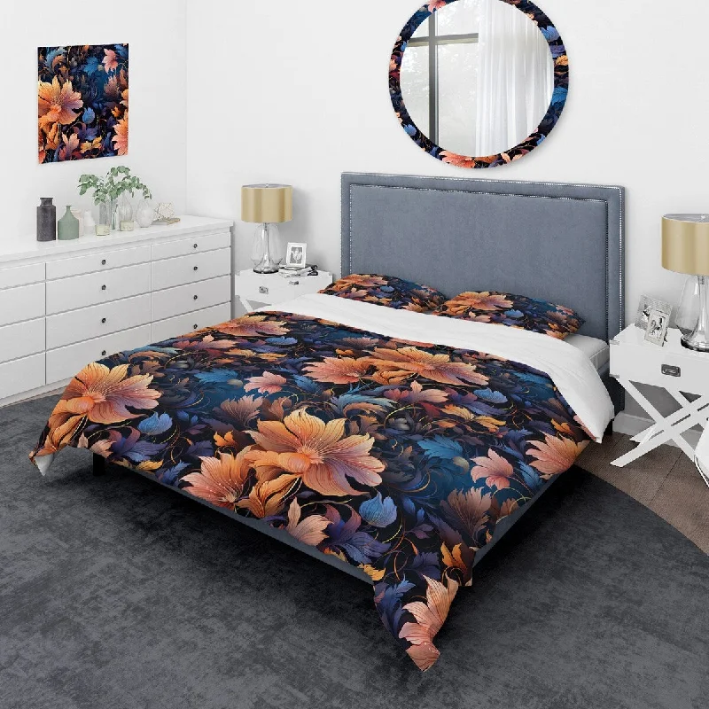 queen-size memory foam bed with cooling cover-Designart "Peach And Blue Mystic Aura Floral Fantasy Magic" Blue Cottage Bedding Cover Set With 2 Shams