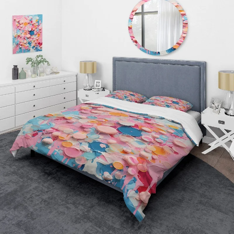 high-quality bed frame with strong construction-Designart "Pink Digital Melodic Fusion I" Abstract Collages Bedding Cover Set - Traditional Bed Set with Shams